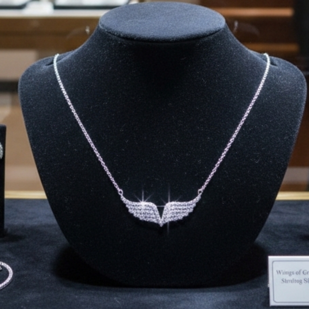 Dazzling Silver Angel Wing Pendant Necklace